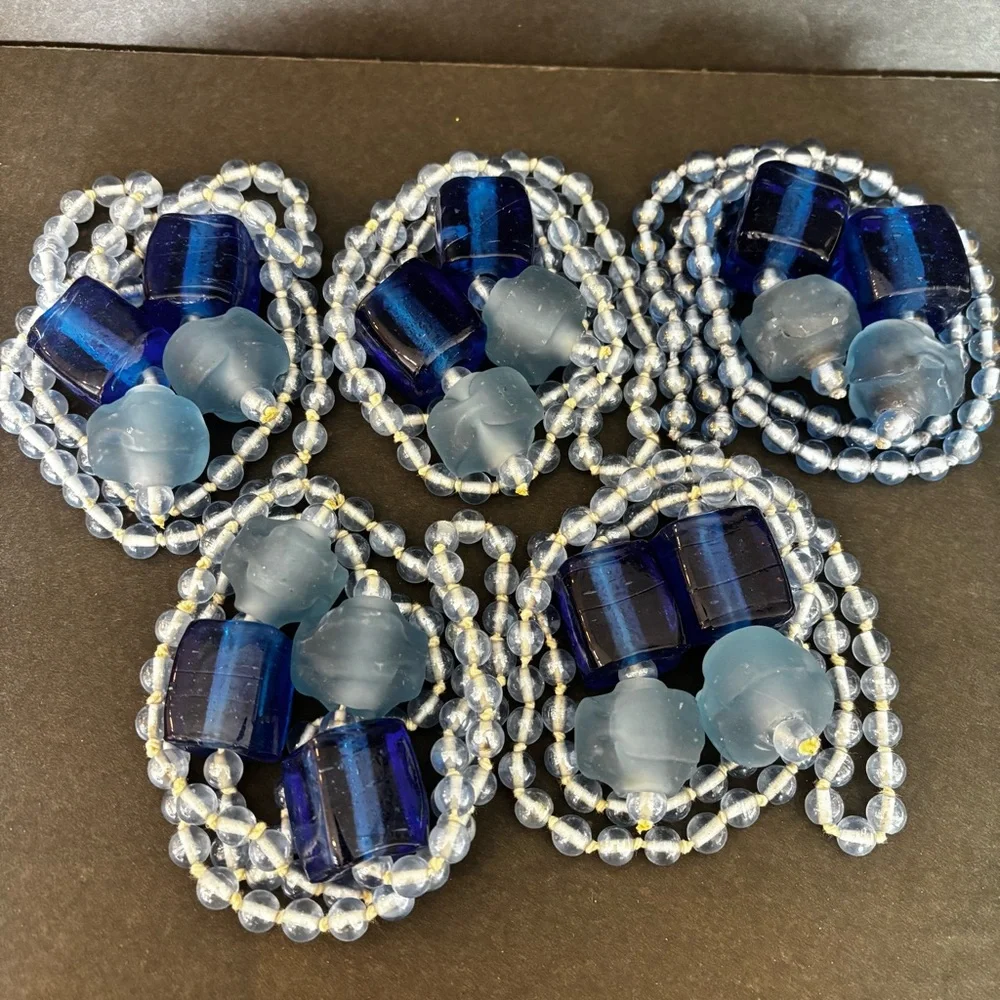 Blue Glass Curtain Tie Backs - Set of Five